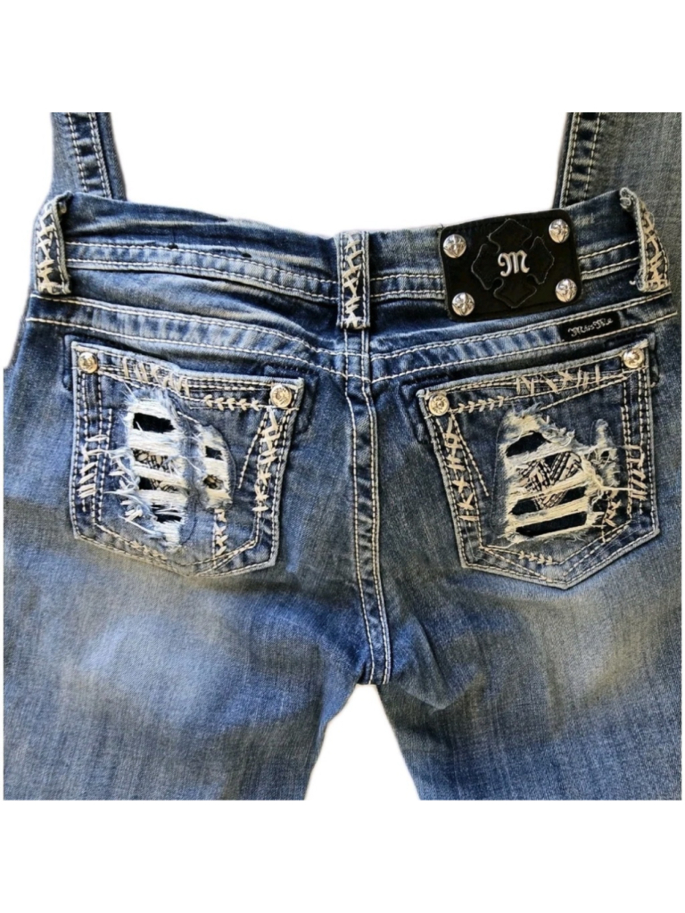 Miss Me Women's Low Rise Bootcut Medium Wash western Jeans Distressed SZ 28